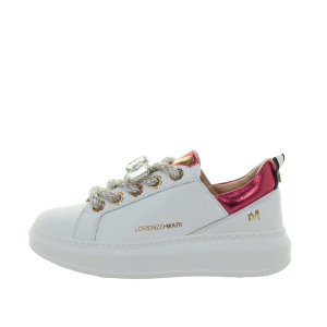 SCARPE DONNA LORENZO MARI SNEAKER BETTY IN PELLE BIANCO LAMINATO FRAGOLA