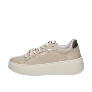 SCARPE NERO GIARDINI DONNA SNEAKER IN PELLE APPLICAZIONI GIOIELLO BEIGE I411621D412