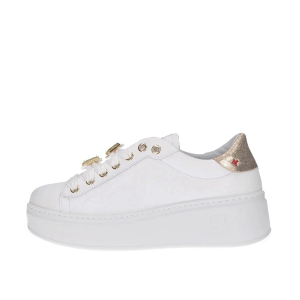 SCARPE GIO+ DONNA SNEAKER PIA FARFALLA PELLE COMBI WHITE PLATINO PIA304C