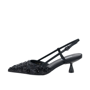 SCARPE DONNA JEANNOT DECOLLETE SLINGBACK IN RASO E FIORI NERO TJ628E