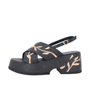 SCARPE DONNA JEANNOT SANDALI IN RAFFIA E PELLE LAMINATA NERO TJ532