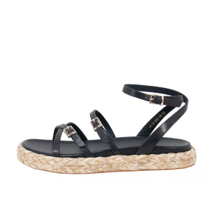 SANDALI DONNA EMANUÉLLE VEE ANDRA IN PELLE E RAFFIA BLACK 451M90618P146