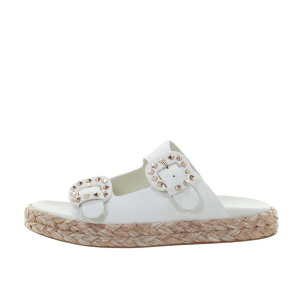 SANDALI DONNA EMANUÉLLE VEE CIABATTE ANDRA IN PELLE E RAFFIA OFF WHITE 451M90610P146