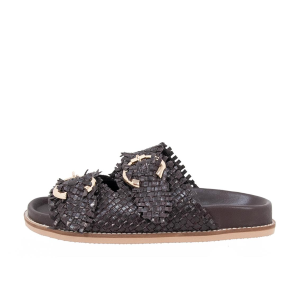 SANDALI DONNA EMANUÉLLE VEE CIABATTE CINDY PELLE INTRECCIATA MOKKA 451M91810WO
