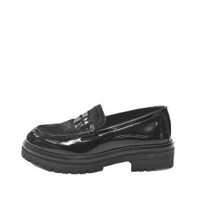 SCARPE DONNA EMANUÉLLE VEE MOCASSINO INDIRA IN PELLE EFFETTO VERNICE BLACK 452M80810PACB