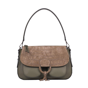 BORSE CROMIA DONNA LADIES BAG ERMIONE A SPALLA E TRACOLLA  IN PELLE OLIVA 1406151