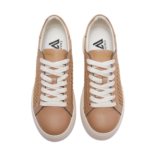 SCARPE DONNA EMANUÉLLE VEE SNEAKER BICE PELLE E RAFFIA CAMEL 461P90118P138CB