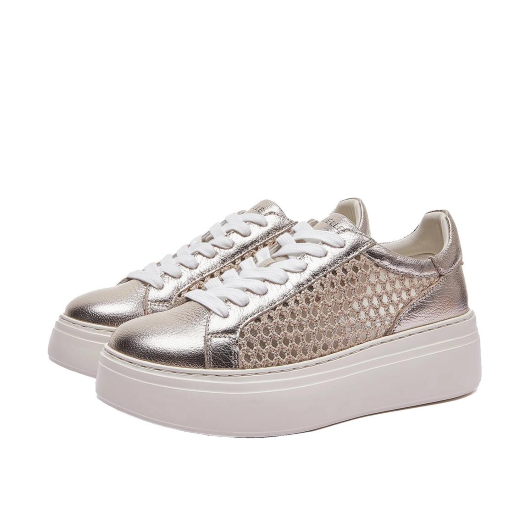 SCARPE DONNA EMANUÉLLE VEE SNEAKER BICE PELLE LAMINATA E RAFFIA GOLD 461P90118P110CB