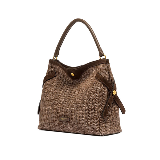 BORSE GIANNI CHIARINI DONNA CLAUDETTE IN RAFFIA E CAMOSCIO A SPALLA CHOCO BS11900
