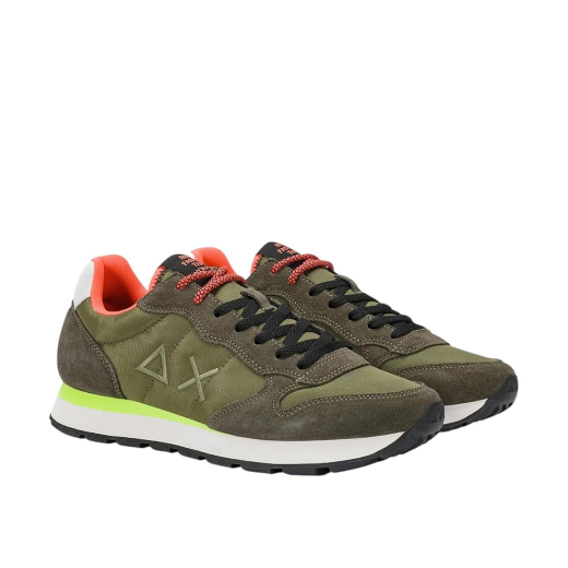 SCARPE SUN68 UOMO SNEAKER TOM FLUO PELLE SCAMOSCIATA E TESSUTO TECNICO MILITARE Z36102