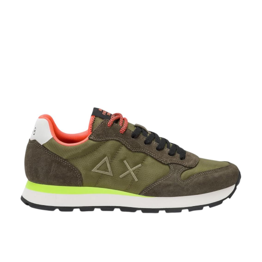 SCARPE SUN68 UOMO SNEAKER TOM FLUO PELLE SCAMOSCIATA E TESSUTO TECNICO MILITARE Z36102