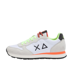 SCARPE SUN68 UOMO SNEAKER TOM FLUO PELLE SCAMOSCIATA E TESSUTO TECNICO BIANCO Z36102