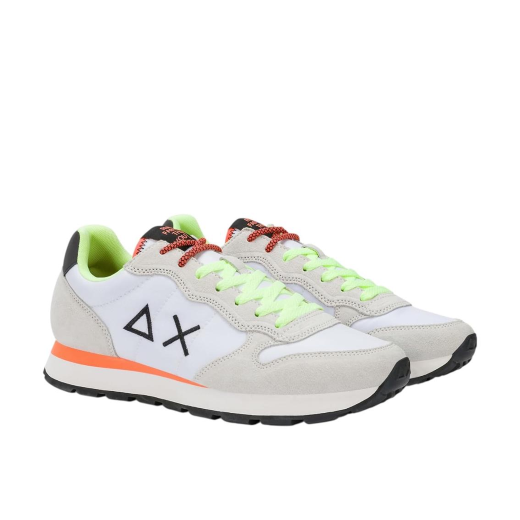 SCARPE SUN68 UOMO SNEAKER TOM FLUO PELLE SCAMOSCIATA E TESSUTO TECNICO BIANCO Z36102