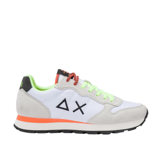 SCARPE SUN68 UOMO SNEAKER TOM FLUO PELLE SCAMOSCIATA E TESSUTO TECNICO BIANCO Z36102