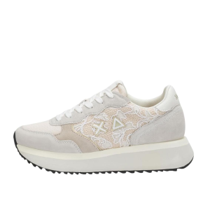 SCARPE SUN68 DONNA SNEAKER BIG ALLY FLOWER SUEDE E MESH BIANCO PANNA Z36211
