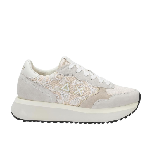 SCARPE SUN68 DONNA SNEAKER BIG ALLY FLOWER SUEDE E MESH BIANCO PANNA Z36211