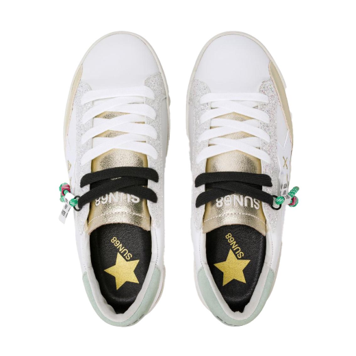 SCARPE SUN68 DONNA SNEAKER KATY IN PELLE BIANCO VERDE BZ36242