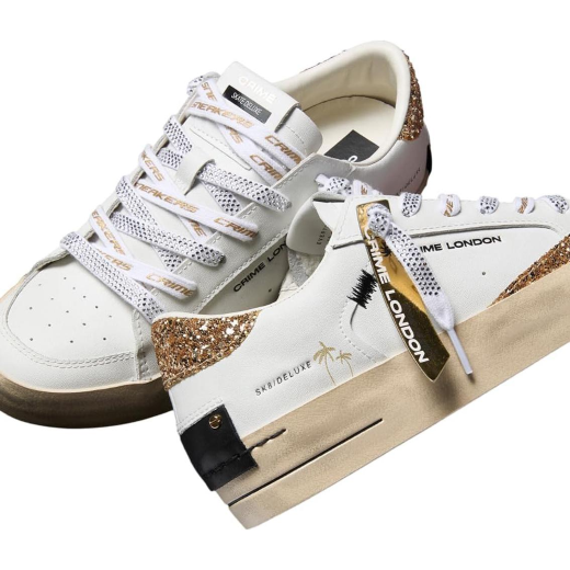SCARPE CRIME LONDON DONNA SNEAKER SK8 DELUXE TEQUILA NIGHT IN PELLE WHITE 29102PP810