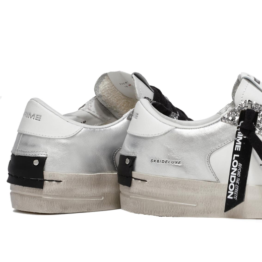 SCARPE CRIME LONDON DONNA SNEAKER SK8 DELUXE SILVER GLAM  IN PELLE 26102PP568