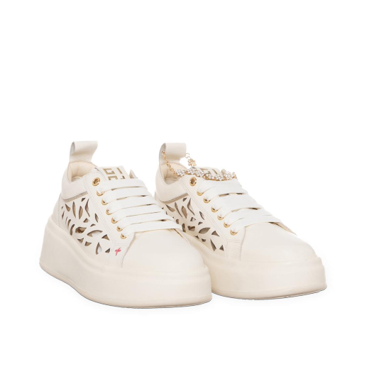 SCARPE GIO+ DONNA SNEAKER MARTINA IN PELLE COMBI LASER LATTE OLIVA52A