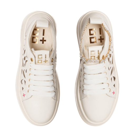 SCARPE GIO+ DONNA SNEAKER MARTINA IN PELLE COMBI LASER LATTE OLIVA52A
