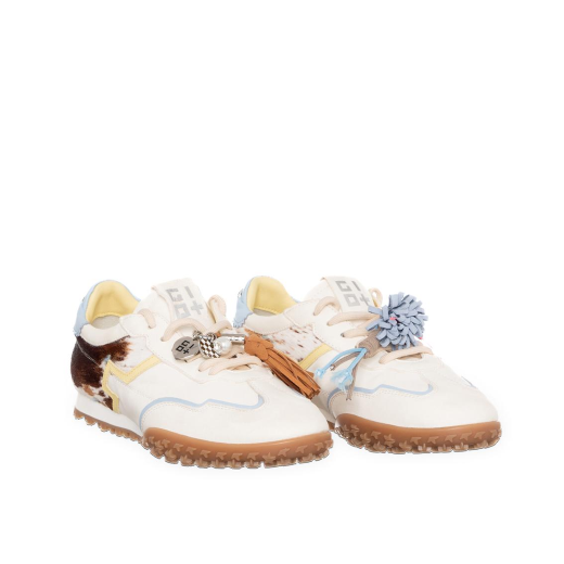 SCARPE GIO+ DONNA SNEAKER BIANCA IN PELLE E CAVALLINO COMBI MUCCA CIELO06