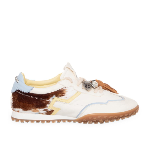 SCARPE GIO+ DONNA SNEAKER BIANCA IN PELLE E CAVALLINO COMBI MUCCA CIELO06