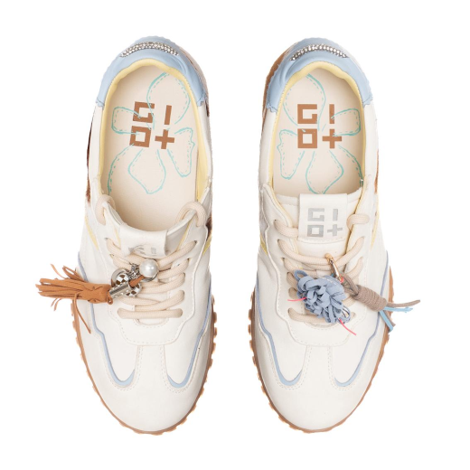 SCARPE GIO+ DONNA SNEAKER BIANCA IN PELLE E CAVALLINO COMBI MUCCA CIELO06