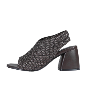SCARPE DONNA JEANNOT SANDALI CON TACCO IN PELLE E RAFFIA TESTA MORO AJ625D