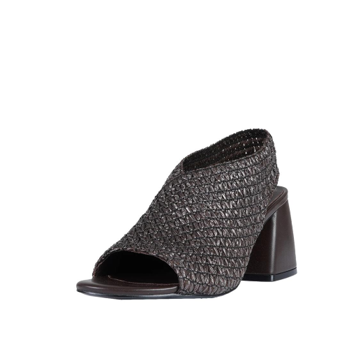 SCARPE DONNA JEANNOT SANDALI CON TACCO IN PELLE E RAFFIA TESTA MORO AJ625D