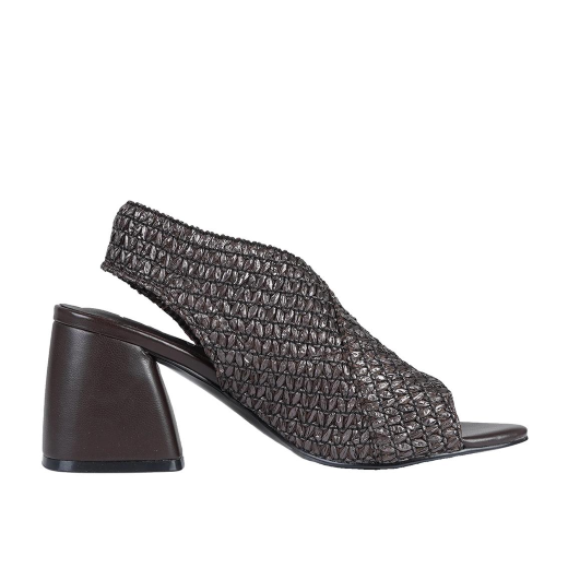 SCARPE DONNA JEANNOT SANDALI CON TACCO IN PELLE E RAFFIA TESTA MORO AJ625D