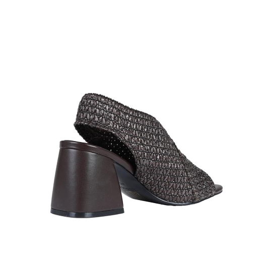 SCARPE DONNA JEANNOT SANDALI CON TACCO IN PELLE E RAFFIA TESTA MORO AJ625D