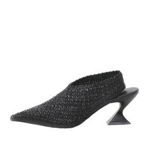 SCARPE DONNA JEANNOT SANDALI CON TACCO IN PELLE E RAFFIA NERO AJ651A