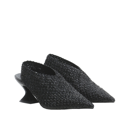 SCARPE DONNA JEANNOT SANDALI CON TACCO IN PELLE E RAFFIA NERO AJ651A