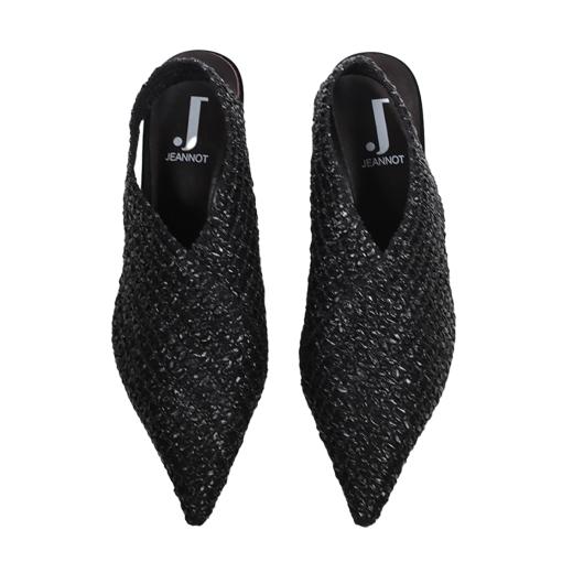 SCARPE DONNA JEANNOT SANDALI CON TACCO IN PELLE E RAFFIA NERO AJ651A