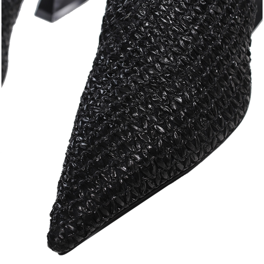 SCARPE DONNA JEANNOT SANDALI CON TACCO IN PELLE E RAFFIA NERO AJ651A