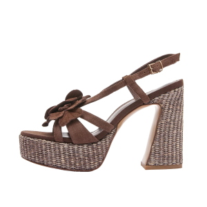 SCARPE DONNA EMANUÉLLE SANDALI GIUNONE IN CAMOSCIO E RAFFIA BROWN 461M20012P002
