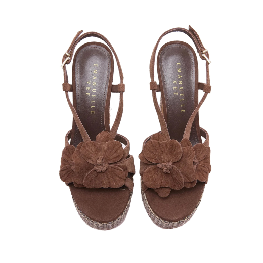 SCARPE DONNA EMANUÉLLE SANDALI GIUNONE IN CAMOSCIO E RAFFIA BROWN 461M20012P002